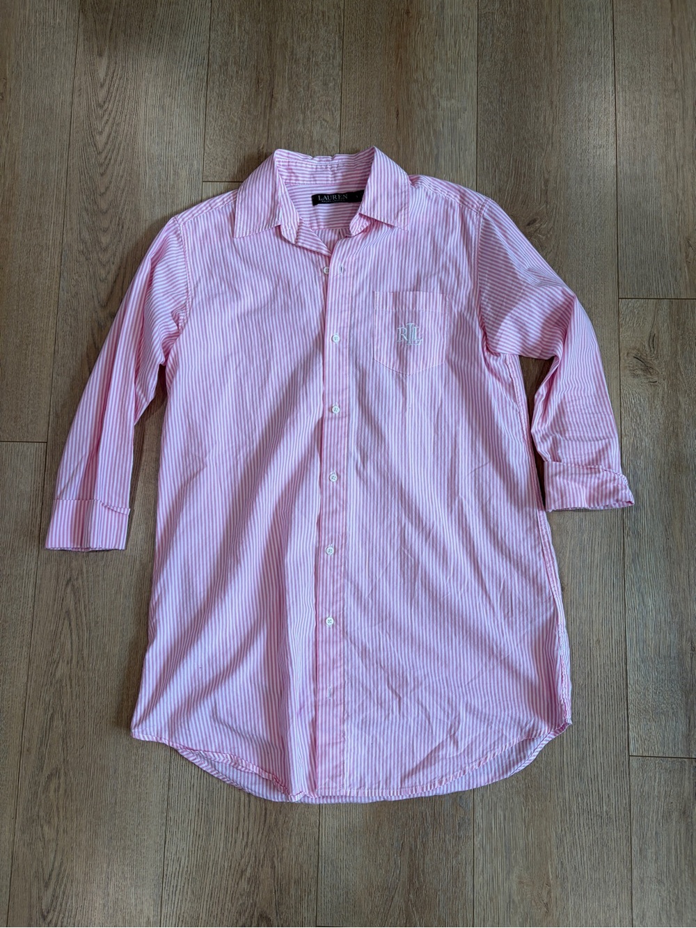 Lauren Ralph Lauren Pink White Stripe Cotton Shirt Dress Cover Up Sleep Shirt